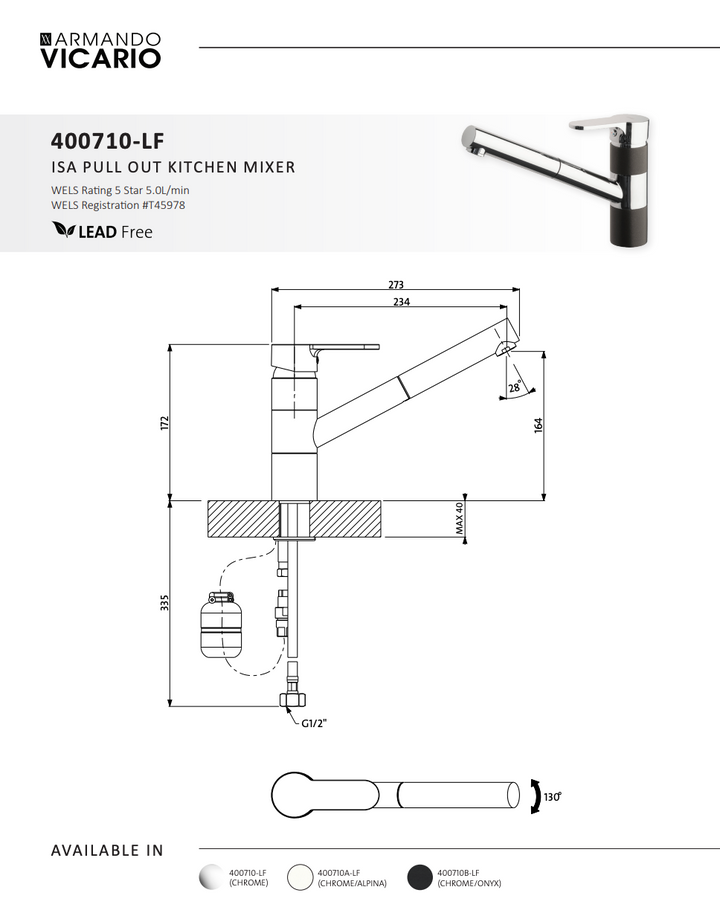 Armando Vicario ISA Pull Out Kitchen Mixer Lead Free