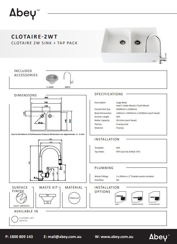 Abey Chambord Clotaire Double Sink &amp; 400674-LF Kitchen Mixer in Chrome