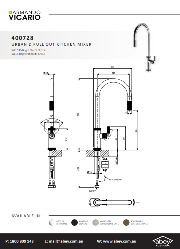 Abey Urban D Pull Out Kitchen Mixer