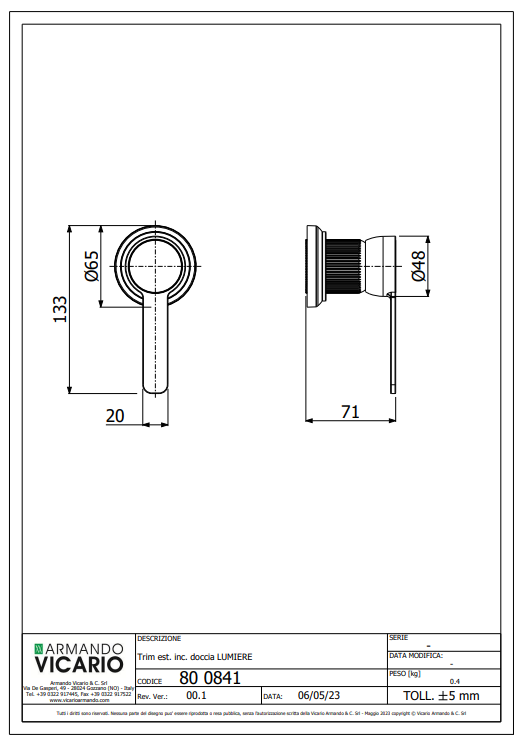 Abey Armando Vicario Lumiere Wall Mixer Lead Free
