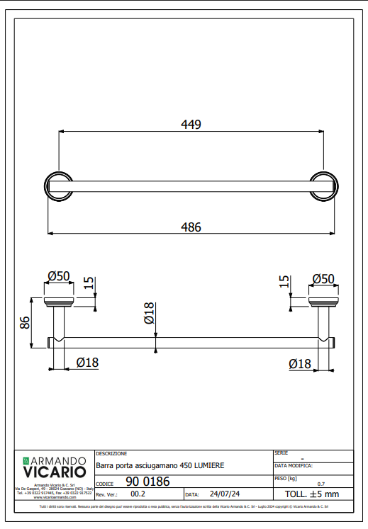 Abey Armando Vicario Lumiere 450mm Towel Rail
