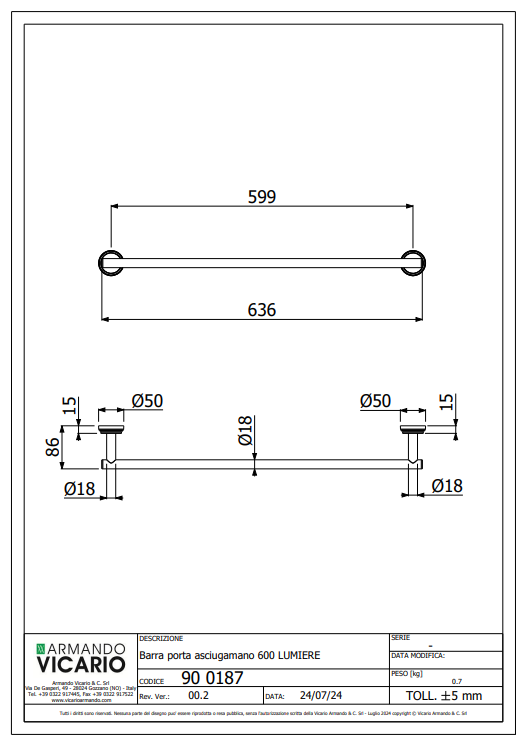 Abey Armando Vicario Lumiere 600mm Towel Rail