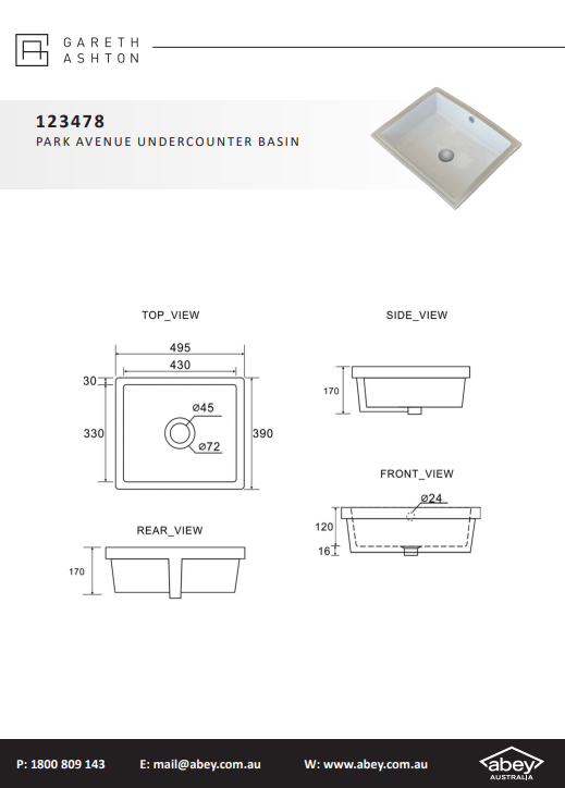 Abey Gareth Ashton Park Avenue Undercounter Basin