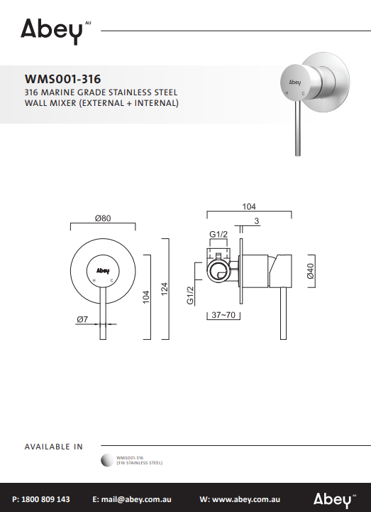 Abey 316 Shower Mixer