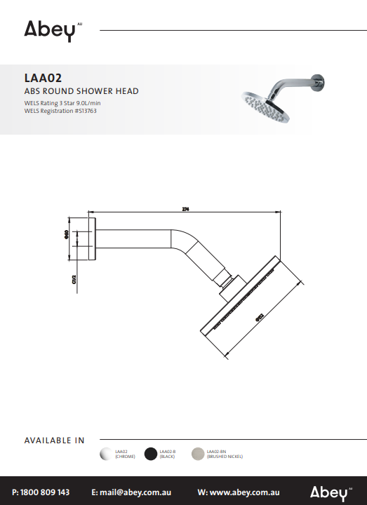 Abey Gareth Ashton ABS 150mm Round Shower with 190mm Arm