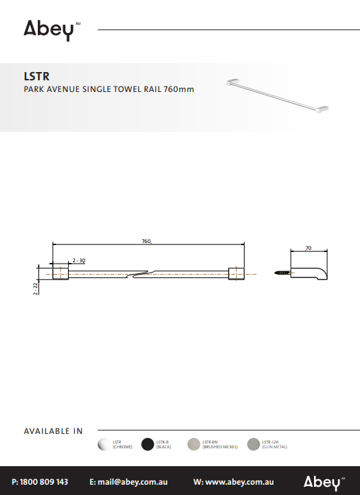 Abey Gareth Ashton Park Avenue Adjustable Single Towel Rail