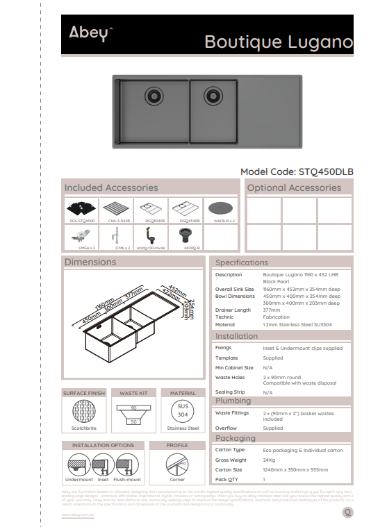 Abey Alfresco 400 Double Bowl Sink with Drain Tray & KTA037-316-BR Kitchen Mixer