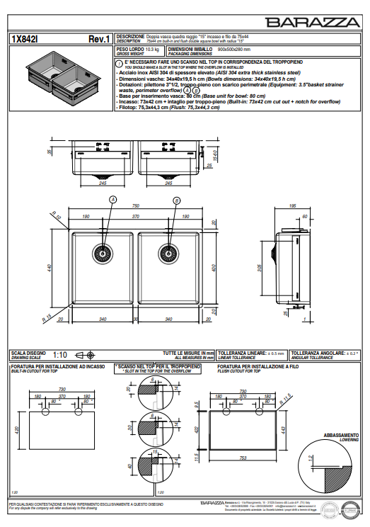 Abey Barazza R15 Double Bowl 1X842I