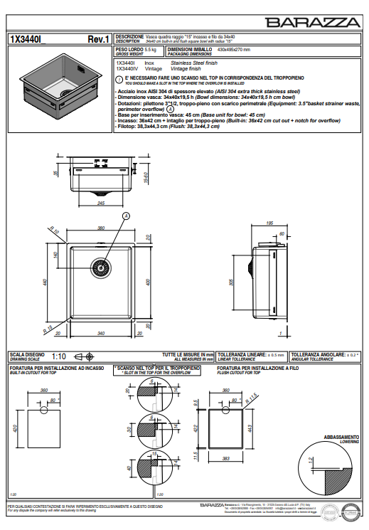 Abey Barazza R15 Single Bowl 1X3440I