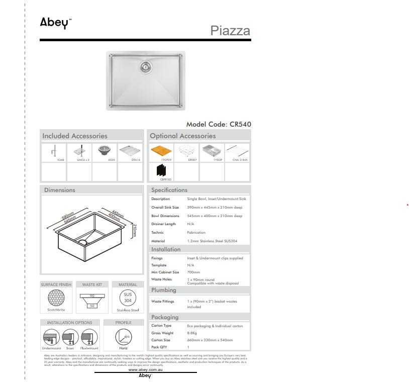 Abey Piazza 540 Square Bowl