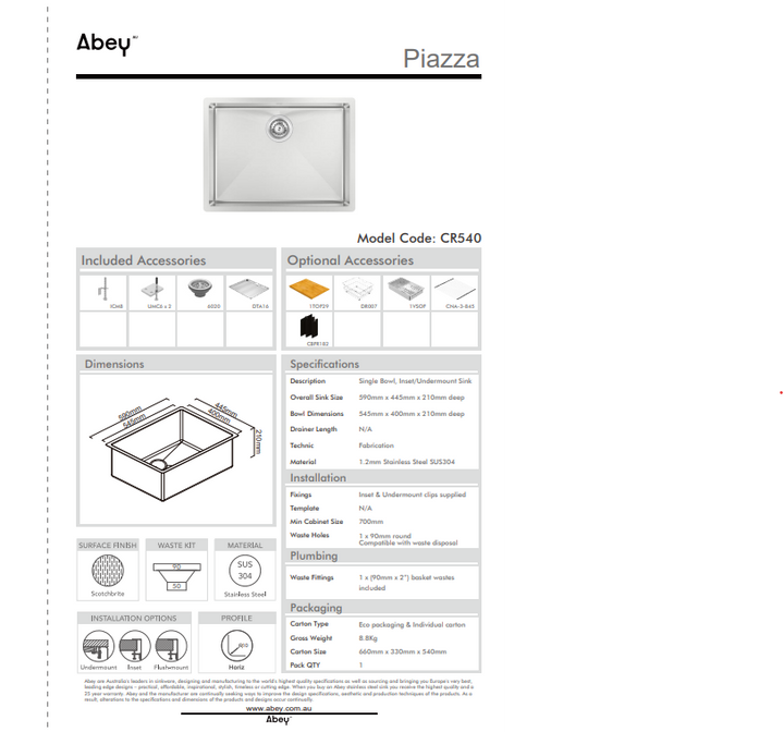 Abey Piazza 540 Square Bowl