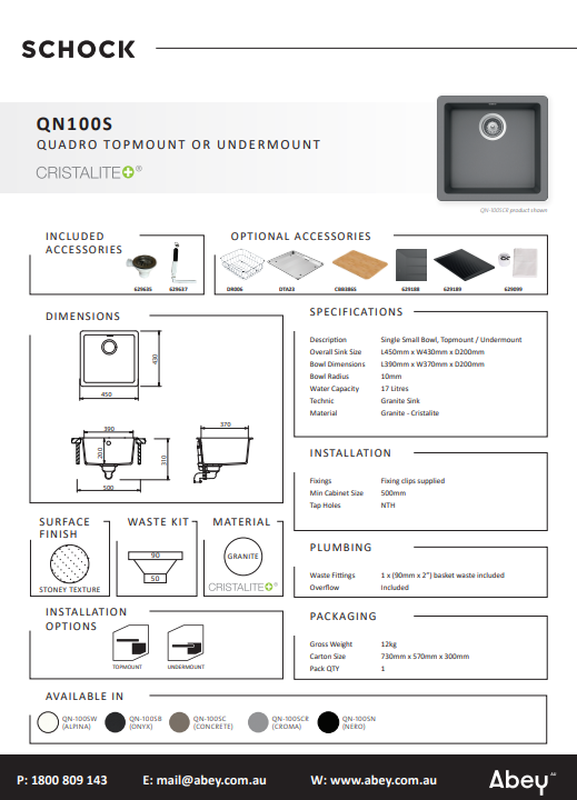 Abey Schock Quadro Single Bowl Nero
