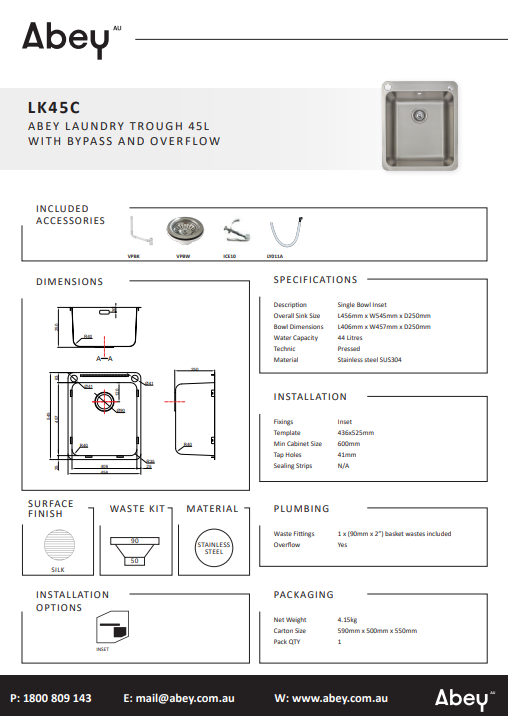 Abey Laundry Sink with Dual Bypass &amp; Overflow