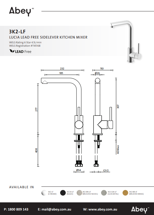 Abey Lucia Side Lever Sink Mixer