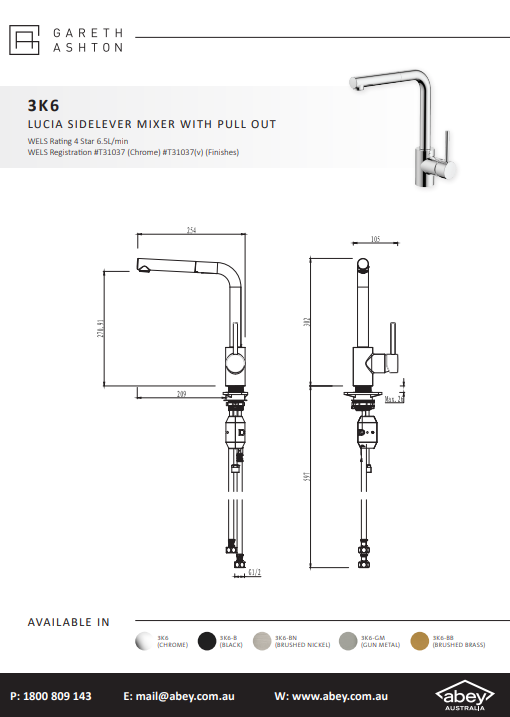 Abey Gareth Ashton Lucia Sidelever Mixer with Pull Out