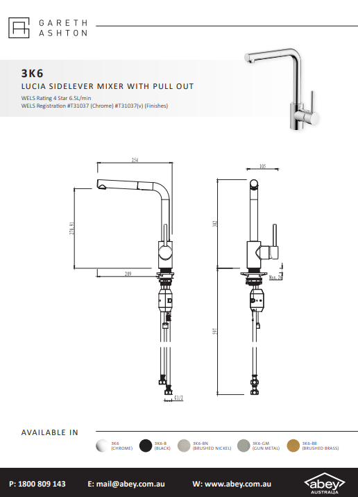 Abey Gareth Ashton Lucia Sidelever Mixer with Pull Out