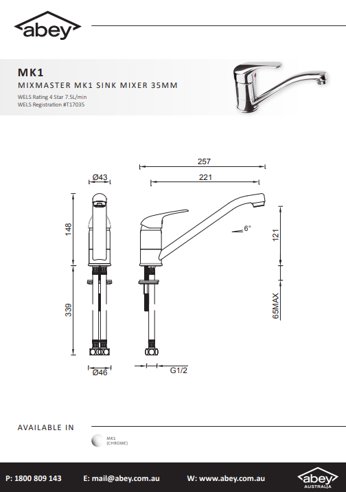 Abey Gareth Ashton MixMaster MK1 Sink Mixer 35mm