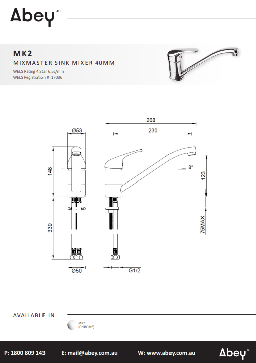 Abey MixMaster MK2 Sink Mixer 40mm