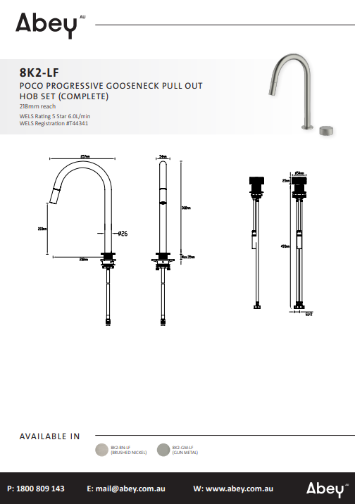 Abey Poco P Gooseneck Pullout Hob Kitchen Set