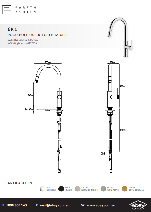Abey Poco Pull Out Kitchen Mixer