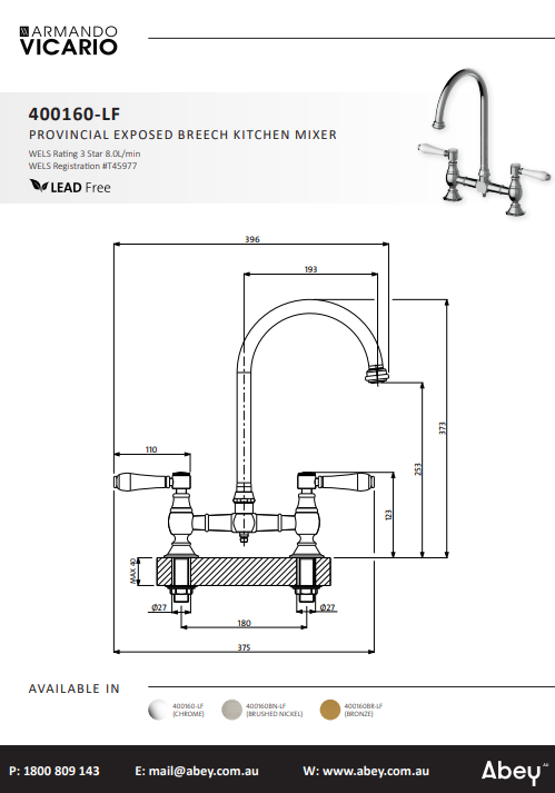 Provincial Exposed Breach Kitchen Tap Lead Free