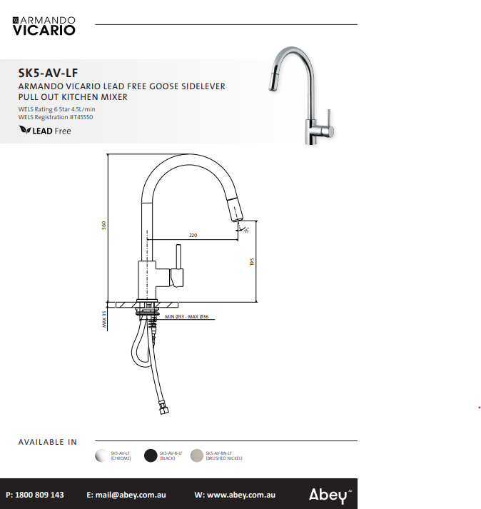 Abey Vicario SK5-AV Kitchen Mixer Lead Free