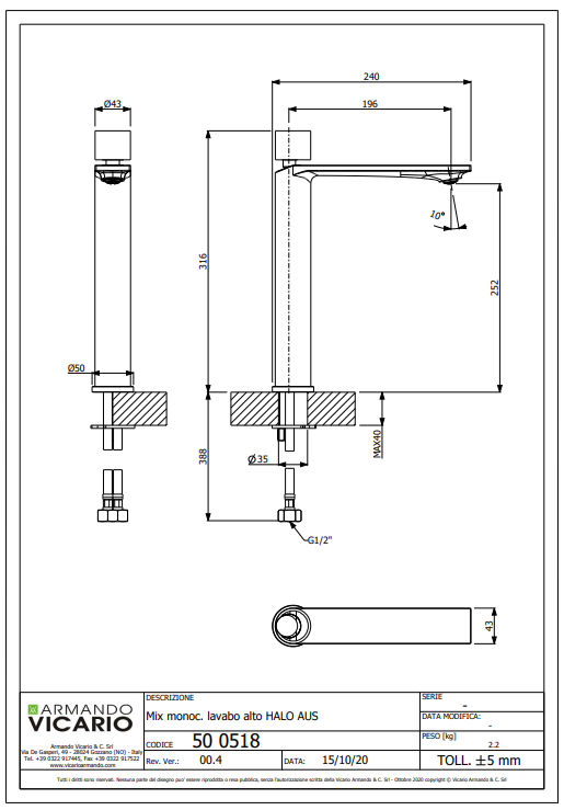 Abey Piazza High Basin Mixer