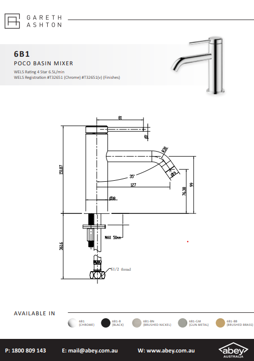 Abey Gareth Ashton Poco Basin Mixer