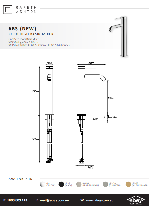 Abey Gareth Ashton Poco Hi Basin Mixer
