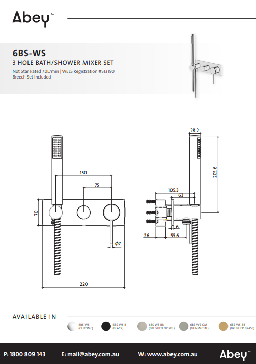 Abey Poco 3 Hole Bath/Shower Mixer Set