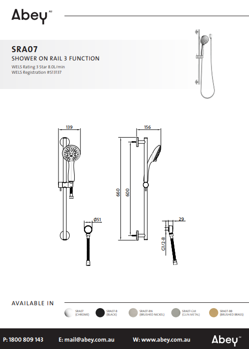 Abey Shower on Rail 3 Function