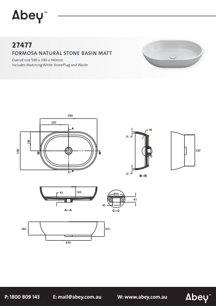Abey Formosa Natural Stone Basin Matt
