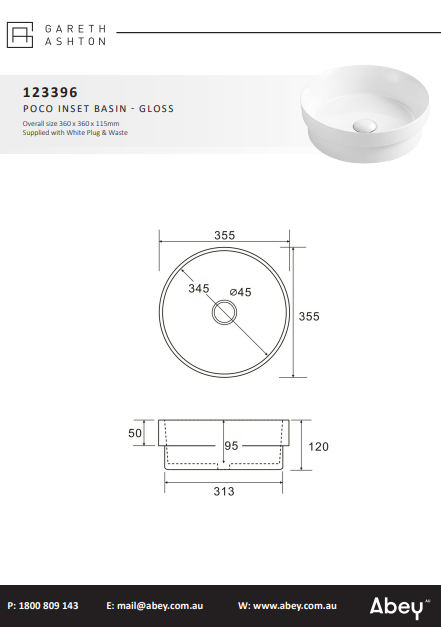 Abey Poco Round Gloss Inset Basin