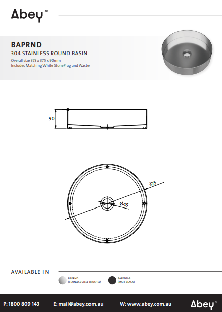 Abey Round Stainless Steel Basin