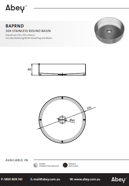 Abey Round Stainless Steel Basin Matt Black