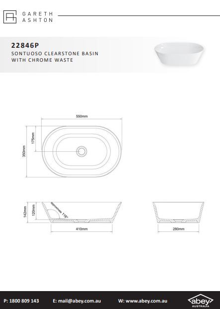 Abey Sontuoso ClearStone Gloss Basin with Matching Stone Waste