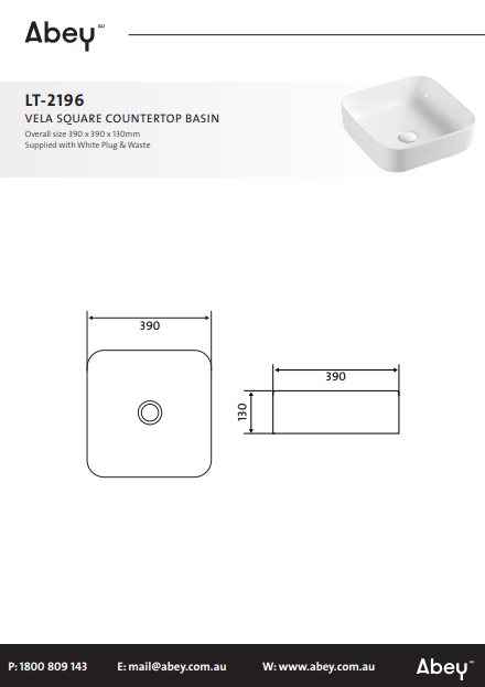 Abey Vela Square Countertop Basin
