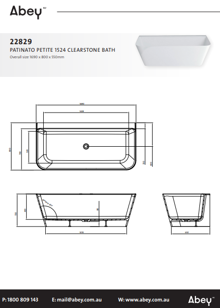 Abey Patinato Grande 1690 ClearStone Gloss Bath