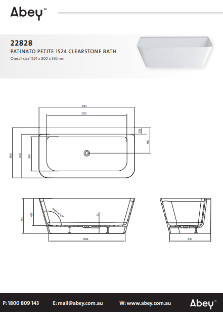 Abey Patinato Petite 1524 ClearStone Gloss Bath