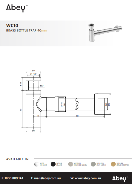Abey Brass Bottle Trap 40mm