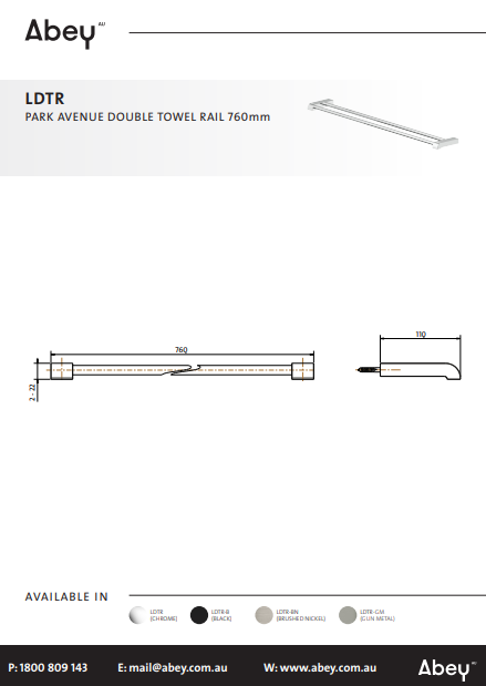 Abey Park Avenue Adjustable Double Towel Rail 760mm