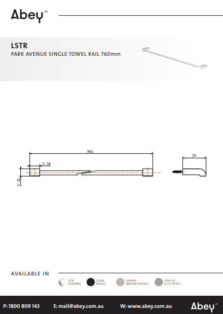 Abey Park Avenue Adjustable Single Towel Rail