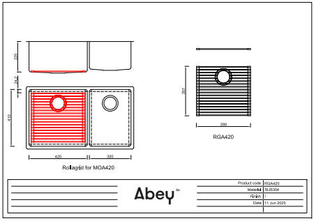 Abey Bottom Grid for Montego MOA420D Large Bowl Kitchen Sinks