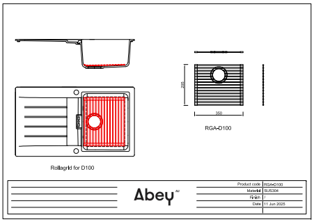 Abey Bottom Grid for Schock D100 Kitchen Sinks