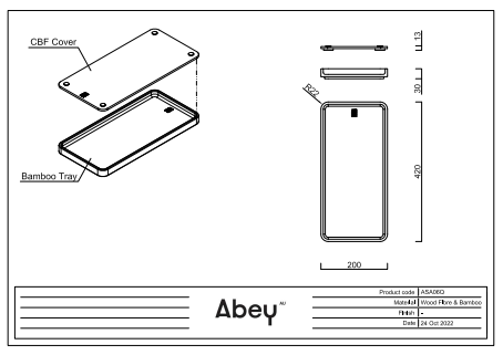 Abey Boutique Fibre Rock Small Chopping Board &amp; Bamboo Tray Set