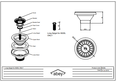 Abey Plug &amp; Waste 90x50mm Black Pearl