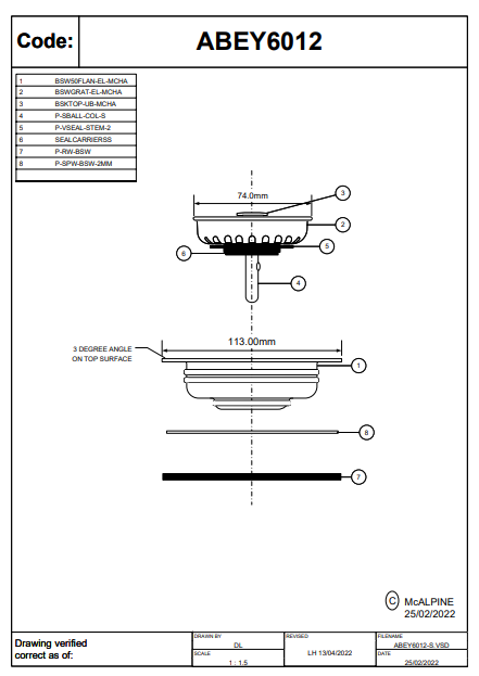 Abey Strainer &amp; Flange Black Pearl