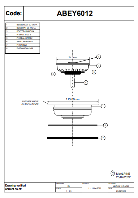 Abey Strainer & Flange Eureka Gold