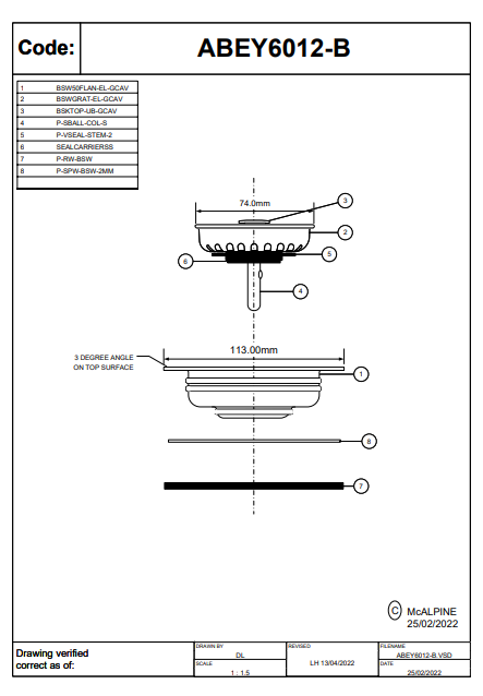 Abey Strainer & Flange Matt Black