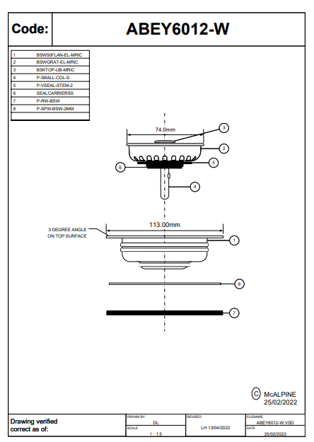 Abey Strainer &amp; Flange White